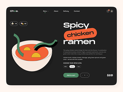 Chee. Chinese Street Food Restaurant 2d absurd illustrations anna fesenko chicken china design design app food gotoinc illustration menu menu page ramen spicy street street food trippy icons ui ux vector