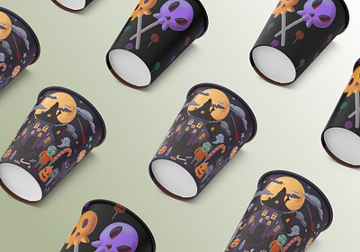 Halloween cups branding clipart collection colorful designs cup design for kids graphic design halloween characters halloween illustration hand drawn illustration