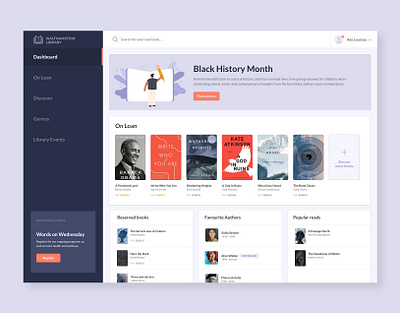 Library Dashboard app dashboard design digital design interface library ui ux