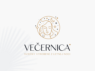 Logo Večernica branding candle elegant design graphic design handmade logo moon night sky stars woman