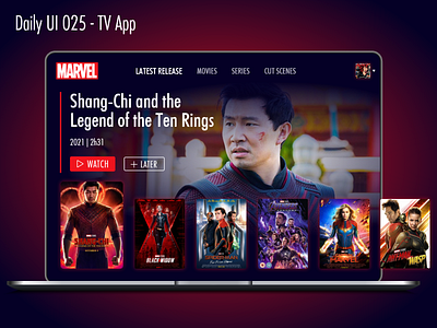 Daily UI #025 - TV App 025 adobe xd app challenge daily ui design graphic design hero heroes illustration marvel mobile shang chi tv tv app ui ux