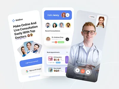 Online Medical Consultancy App app design consultation diagnosis doctor health healthcare app hospital illness instant video hosting live video medical app medical application medicine mobile app design online consultancy app therapy top doctors ui ux video streaming app zoom