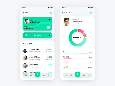 Investment Contribution App branding design bright colors clean interface color pops contribution app design investment app light theme ui design