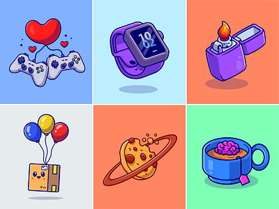 #RandomCatalyst part 19🎮⌚🎈🍪 balloon box brain cookies planet cup of tea cute game console gas lighter hand watch icon illustration logo planet ps5 space stuff unique stuff