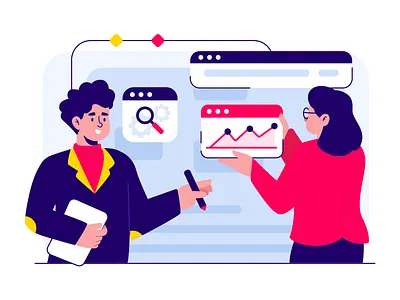 Market Analysis Illustration analysis analyzing business design flat illustration meeting presentation team vector website work