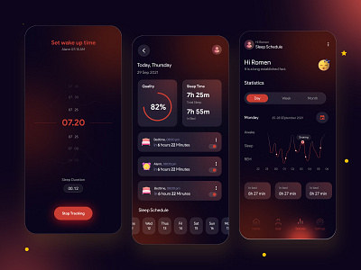 Sleep Tracker App 3d app clean color dark design sleep sleep tracker app ui ux