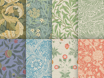 William Morris Re-interpreted: Botanical Textile Pattern Set adobe botanical classic design digital art fabric floral flower fruit graphic illustration leaf pattern photoshop psd seamless textile vector wallpaper william morris