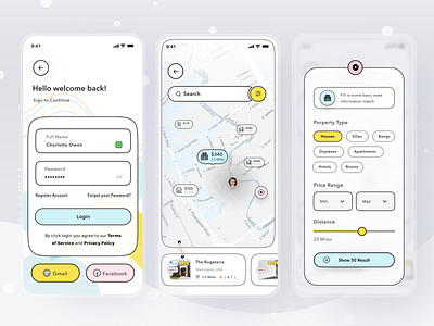 Property Finder App app branding card clean design home illustration ios login logo mobile profile property ui