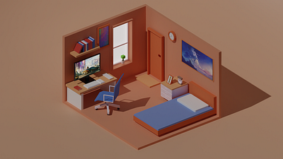 Isometric Room made in Blender 3d blender design hardsurface illustration isometric lowpoly model room