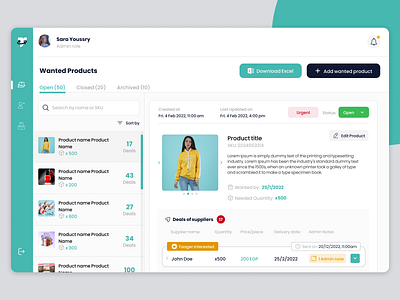 Supply management Dashboard admin card dashboard design management orders product products redesign supplier supply ui ux website website design