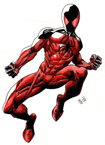 Scarlet Spider(Kaine Parker) character comic art cool art fan art hand drawn illustration inking painting sketching spiderman