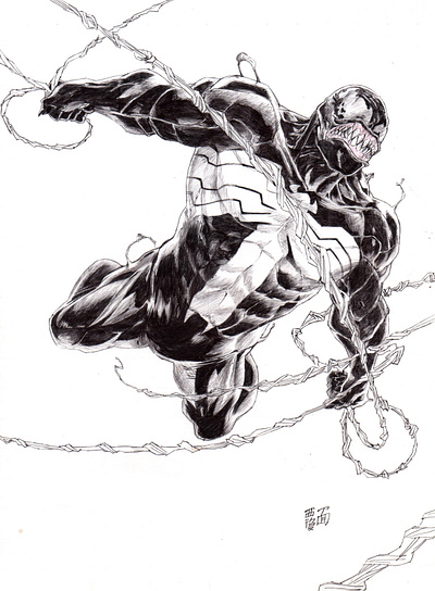 Venom character comic art cool art fan art hand drawn illustration inking venom