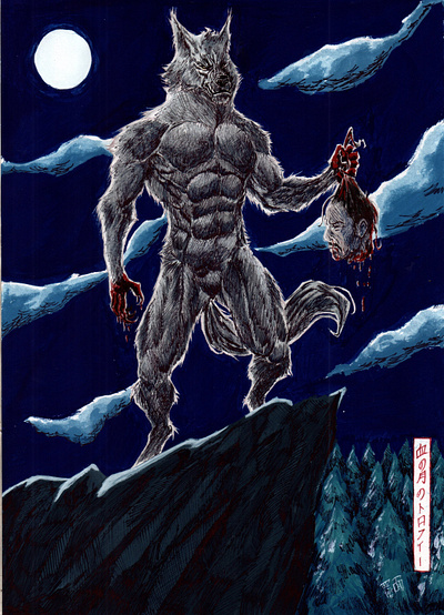 Bloody Moon character design hand drawn illustration inking moon painiting sketching werewolf