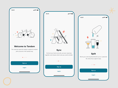 Tandem Mobile App — Onboarding Screens clean design digital products illustration log in minimal mobile app mobile interface onboard onboarding onboarding ui sign up split startup step by step tandem ui walkthrough welcome z1