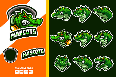 Crocodile Mascots Set Collection animals character collection crocodile design eagle logo illustration logo mascots set