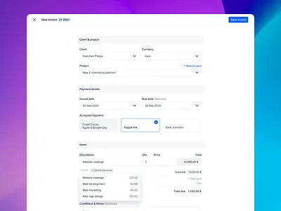 Incomee - create invoice app clean design flat freelancer freelancing invoice invoicing minimal saas startup ui ux webapp