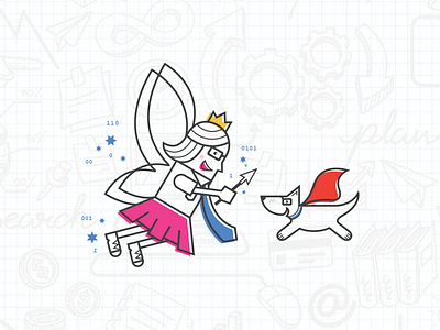 Marketing Efficiency Consultants | Nerd Fairy & WYSIWYG Dog binary brand branding dog fairy fairy dust fairy god mother flying illustration line art logo logo design magic nerd princess sidekick sparkle superhero vector whimsical