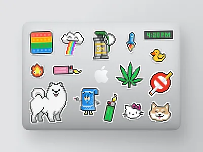 420 • pixel art • sticker pack 420 art calcifer dog duck grenade hello kitty huskies illustration lighter no smoking pack popit print rocket smoke sticker towelie weed