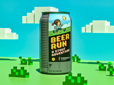 Firebolt - Beer Run 8 bit adventure badges beer brand branding clouds custom typography grass illustration logo nintendo packaging print retro run sun typography video game