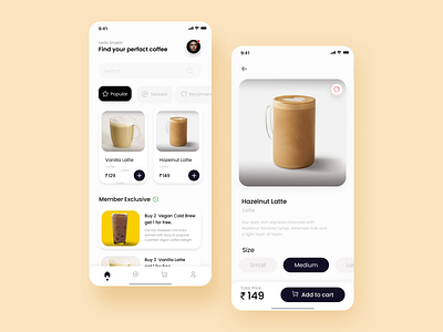 Coffee ordering app app ui coffee coffee app coffee beans coffee ordering coffee ui concept graphic design online store order ui uiux