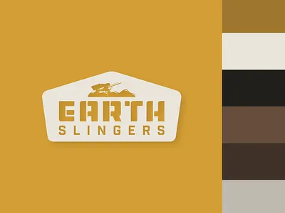 Earth Slingers | Logo & Color Palette badge brand branding brown construction design development dirt earth earthy equipment graphic design illustration logo logo design modern yellow