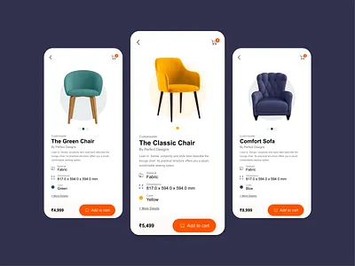 Furniture e-commerce application. app architecture awesome cart checkout commerce concept design e commerce furniture furniture app product sofa store ui user experience user interface ux
