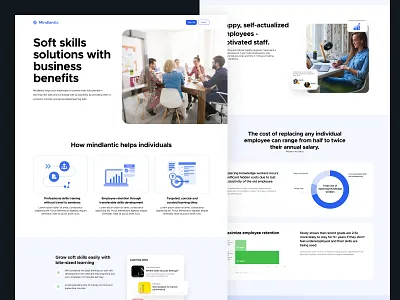 Mindlantic Landing Page for companies app design app landing page clean course graphic design header hero home page landing page landing page design learning modern product design soft skills ui ux web app design web design