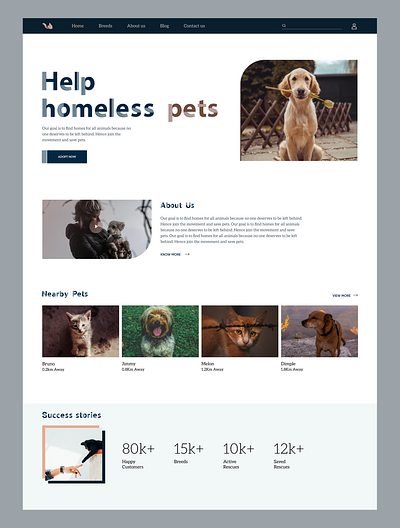 Pet Shelter branding design designer dog care hogoco jenisha dhas pet care pet home page design pet shelter uiux web home page