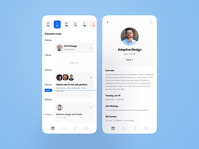 Conference app break break time calendar clean clean ui conference design going minimalistic mobile ongoing time ui