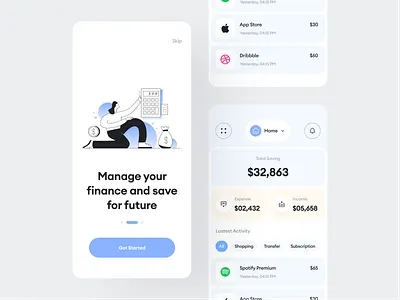 Finance Manager application bank app clean design finance financial app invest manager minimal mobile mobile design mobile ui piqo design popular shot savings ui uimrhraju user interface uxdesign wallet