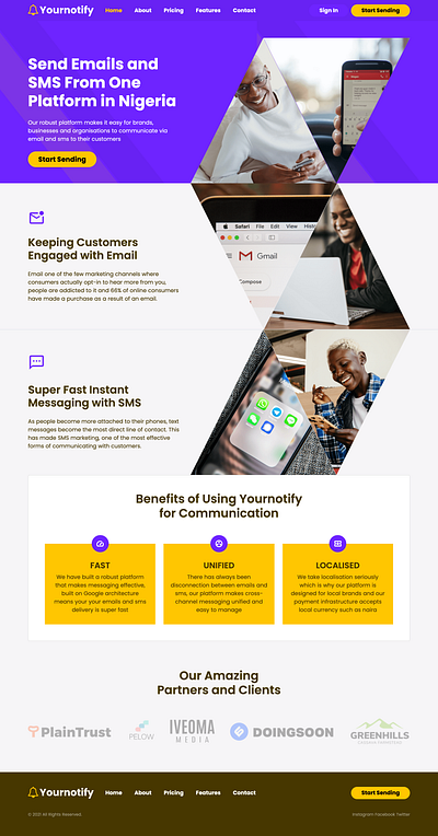 Yournotify Email and SMS Marketing (UI/UX Design) branding design startup ui ux webdesign website