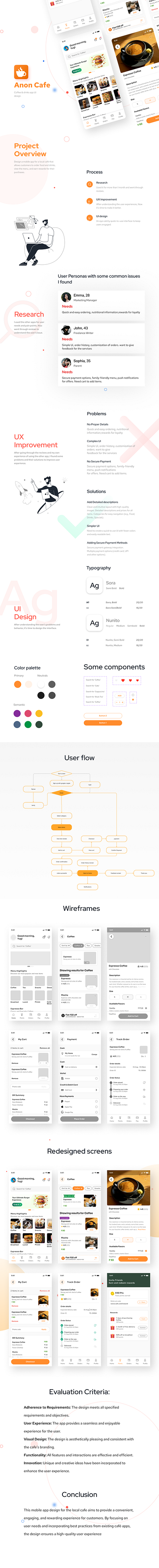 Café App Case Study appdesign cafeapp designprocess foodapp interactiondesign minimaldesign mobileappdesign restaurantapp uicomponents uiux userflow uxcasestudy uximprovements uxresearch uxtrends wireframes