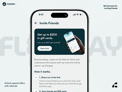 BNPL App Referral Feature app design banking app bnpl buy now pay later digital banking finance finance app fintech invite invite friends pay later app payment app referral wallet app