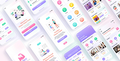 Health Fitness Trainer Mobile App UI Template app ui card ui fitness fitness app ui gym app health mobile app mobile app ui ui video workout yoga