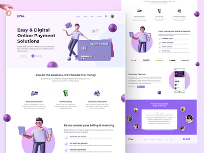 Credit Card Landing Page Design credit card design design flat design hd illustration landing page design trending ui uiux website design