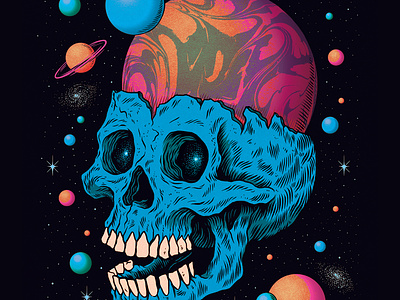 Space art cosmic design drawing illustration planets print skull skulls space