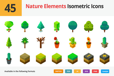 45 Nature Elements Isometric Icons branding design icon illustration logo typography vector