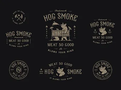 Hog Smoke BBQ badge bbq design hand drawn illustration logo organic retro rustic smoke typeface typography vintage