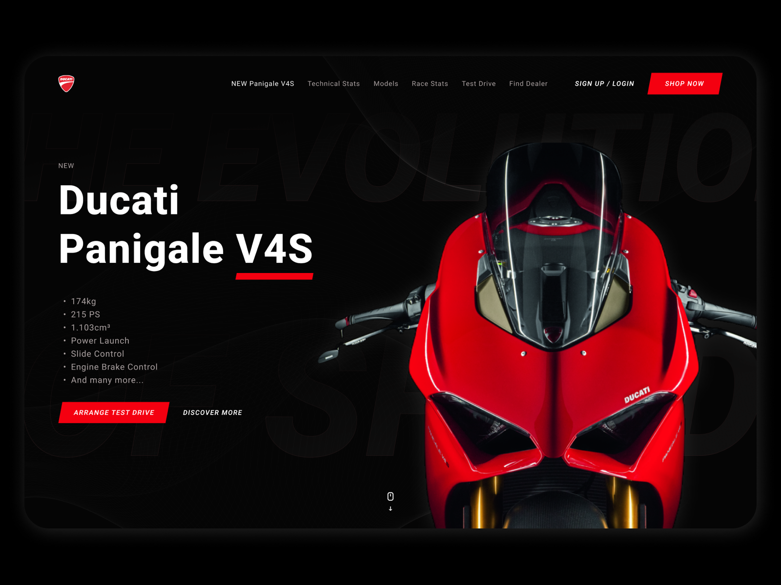 Motorcycle Webdesign Concept - Ducati Re-Design Concept bike dark design motorbike motorcycle motorsport re design redesign uidesign webdesign