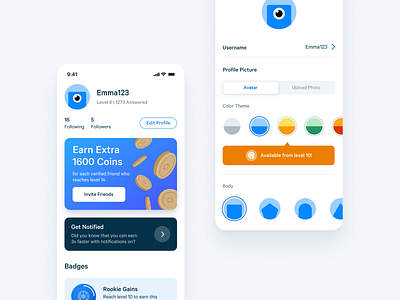 User Profile & Achievements account achievements app avatar badges edit profile figma mobile profile profile picture ui user profile ux