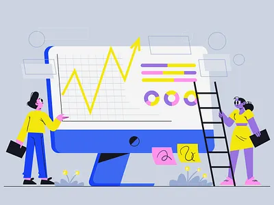 People analyzing growth charts_2 analyzing business characterdesign growth charts illustration