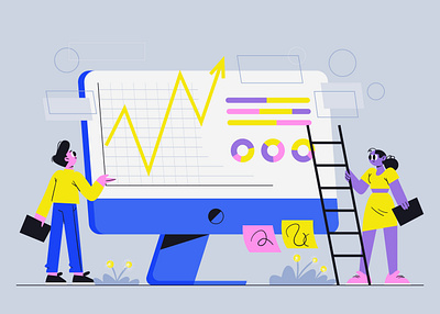 People analyzing growth charts_2 analyzing business characterdesign growth charts illustration