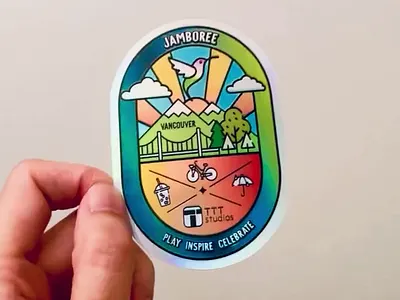 TTT Jamboree Sticker design fun holographic illustration jamboree logo print design sticker vector