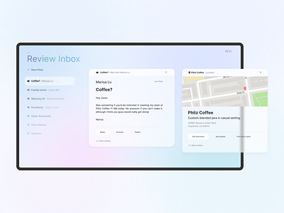 [WIP] Review Inbox 📨 card component clean and simple clean user interface colorful flat design glassmorfism glassmorphism inbox mail inbox mercury mercury os mercuryos modern design os ui ui cards voice user interface vui web design web user interface