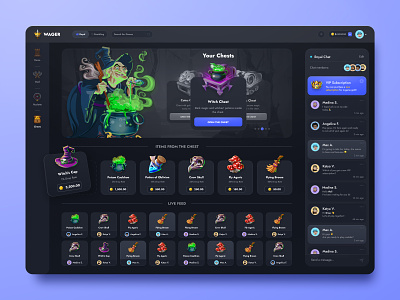 Wager: Your chests 2d bets betting box case casino character chest dashboard gambling game illustration jackpot magic mmo roulette rpg uiux web design witch