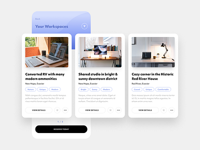 Desk Rental Concept app cards mobile rental reservations ui workspaces