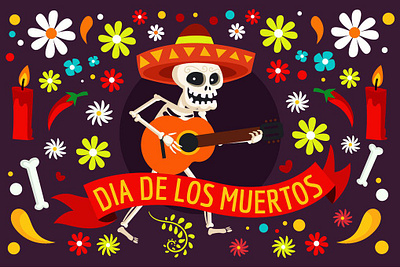 Dia De Los Muertos Illustration 3d illustration app ceremony concept de dead dia halloween holiday illustration los mascot mexican muertos page skelton skull sugar traditional