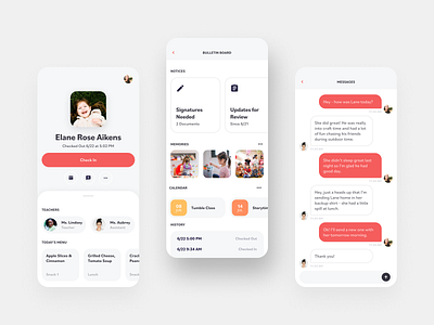 Daycare Mobile App bulletin board cards daycare mobile panels ui ux