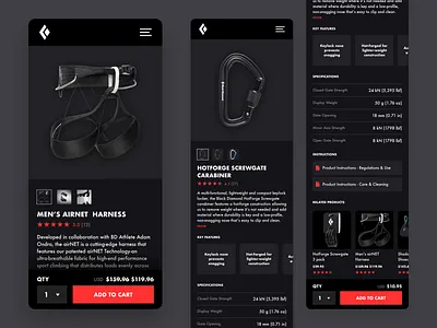 Black Diamond Store Redesign black diamond climbing dark mobile store ui ux