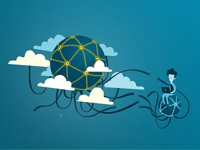 Cloud Planet character cloud connection due color illustration planet sphere ui